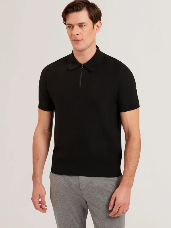 Fourd Short Sleeve Herringbone Zip Polo