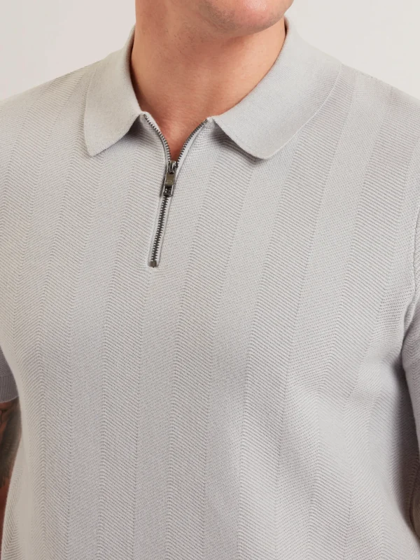 Fourd Short Sleeve Herringbone Zip Polo