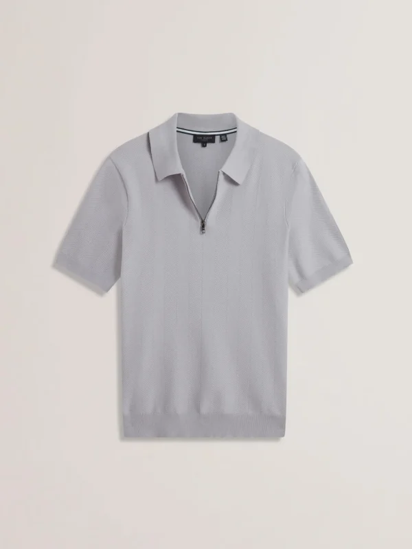 Fourd Short Sleeve Herringbone Zip Polo