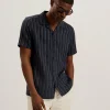 Francoi Striped Cotton Linen Short Sleeve Shirt