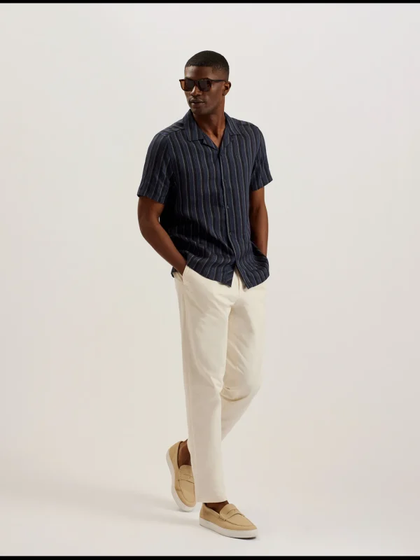 Francoi Striped Cotton Linen Short Sleeve Shirt