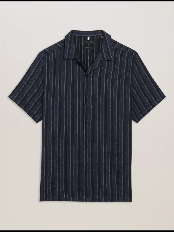 Francoi Striped Cotton Linen Short Sleeve Shirt