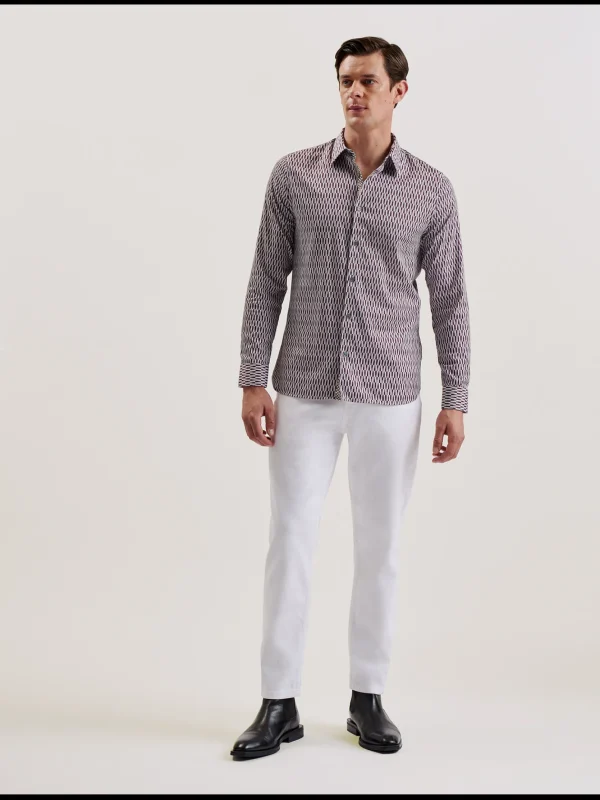 Frestin Geometric Pattern Slim Long Sleeve Shirt