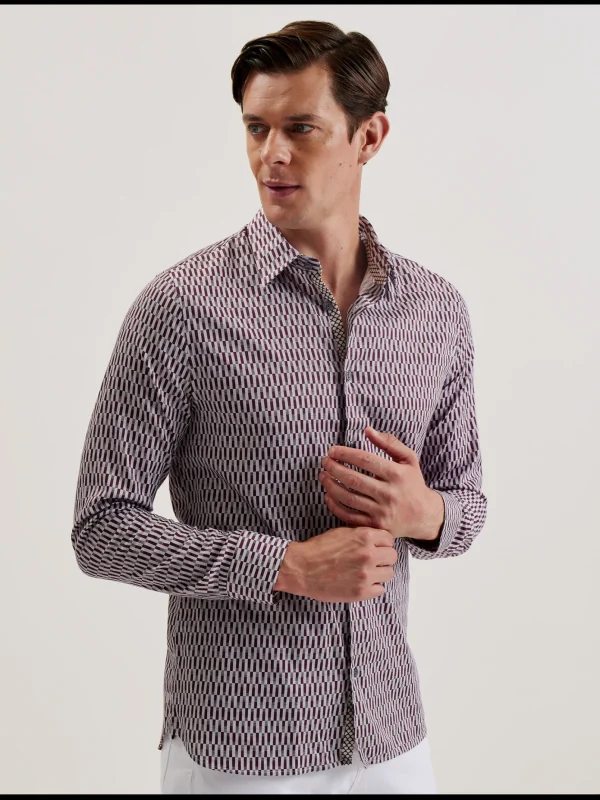 Frestin Geometric Pattern Slim Long Sleeve Shirt