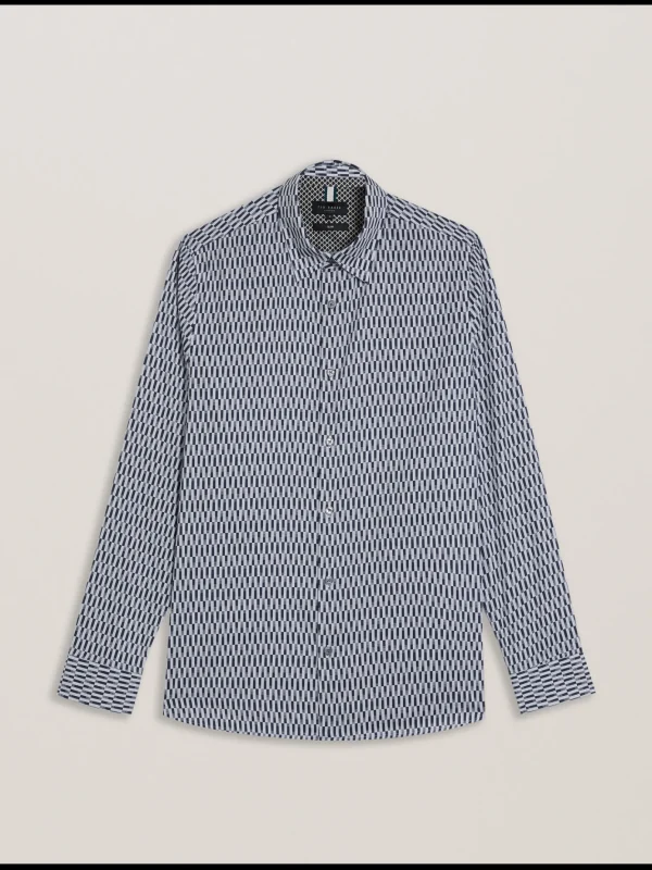 Frestin Geometric Pattern Slim Long Sleeve Shirt