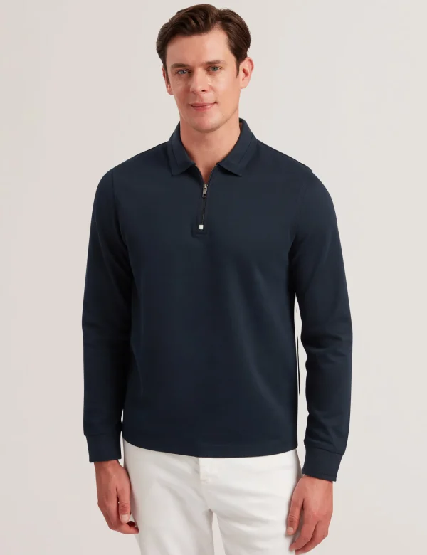 Ingmar Long Sleeve Cotton Blend Zip Polo Shirt