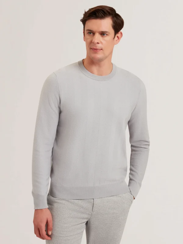 Jamals Long Sleeve Herringbone Stitch Crew Neck Sweater