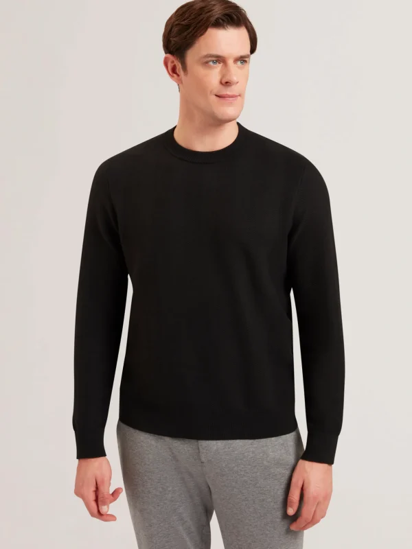 Jamals Long Sleeve Herringbone Stitch Crew Neck Sweater