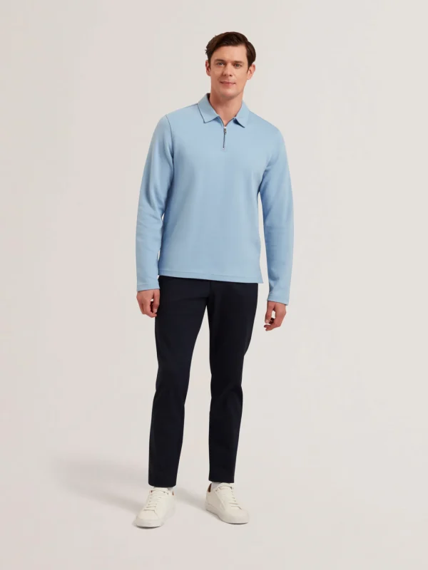 Kalend Long Sleeve Zip Neck Herringbone Polo