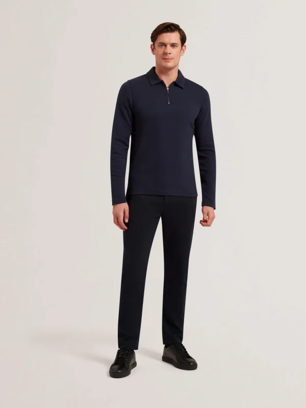 Kalend Long Sleeve Zip Neck Herringbone Polo