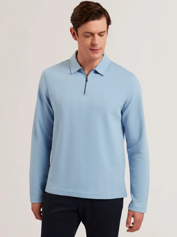 Kalend Long Sleeve Zip Neck Herringbone Polo