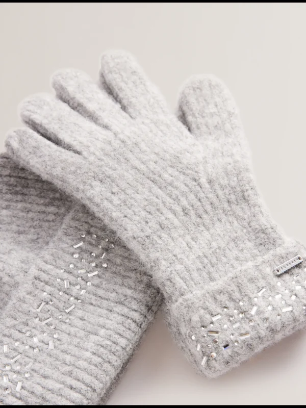 Keriis Rhinestone Knitted Hat And Gloves Set