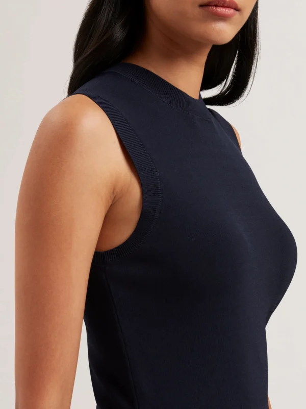 Labasa Sleeveless Knit Faux Leather Midi Dress