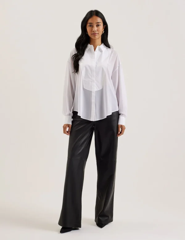 Lechosa Bib Front Sheer Long Sleeve Blouse