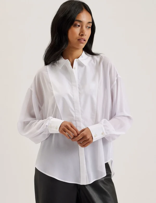 Lechosa Bib Front Sheer Long Sleeve Blouse