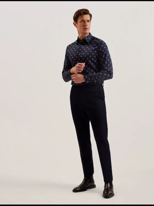 Mikceal Floral Pattern Slim Fit Long Sleeve Shirt