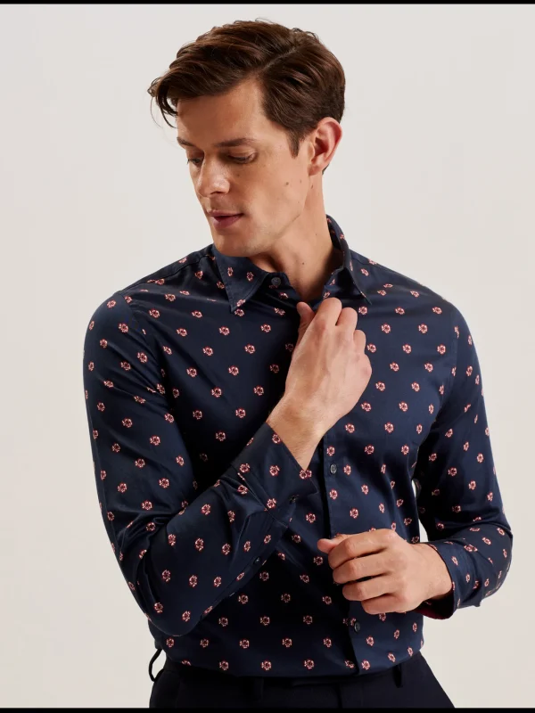 Mikceal Floral Pattern Slim Fit Long Sleeve Shirt