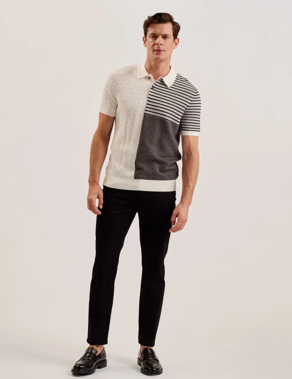 Minsta Textured Patchwork Knit Polo Shirt