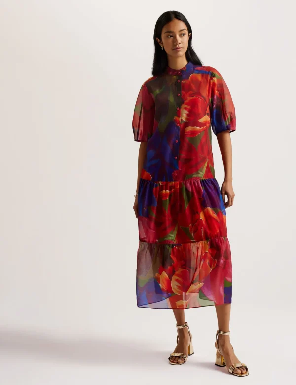 Miru Organza Tropical Bloom Midi Dress