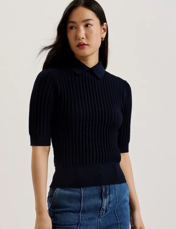 Morliee Textured Knit Puffed Short Sleeve Sweater