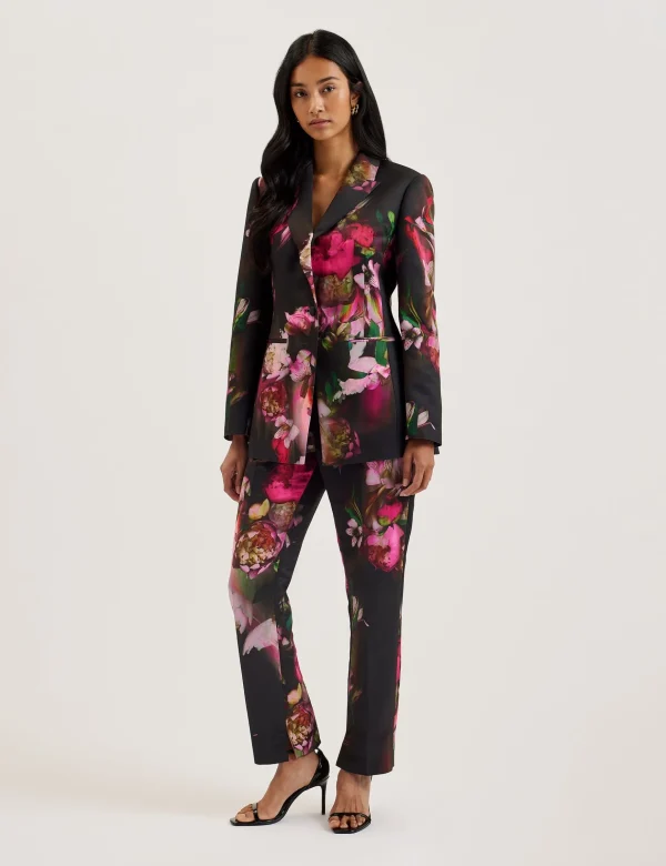 Okunit Tapered Leg Floral Print Tailored Trousers