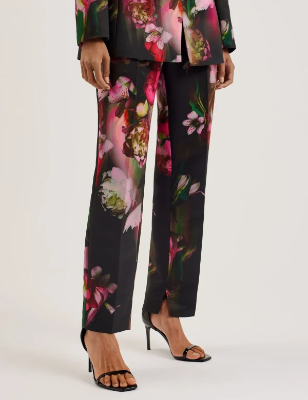 Okunit Tapered Leg Floral Print Tailored Trousers