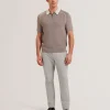 Paxto Textured Zip Polo With Striped Collar