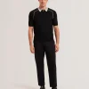 Paxto Textured Zip Polo With Striped Collar