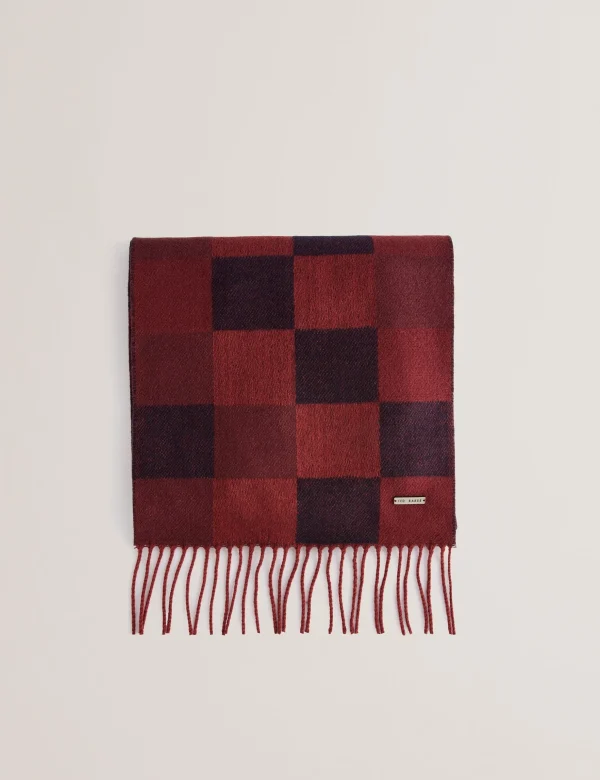 Peterrr Block Check Scarf With Fringe Trim