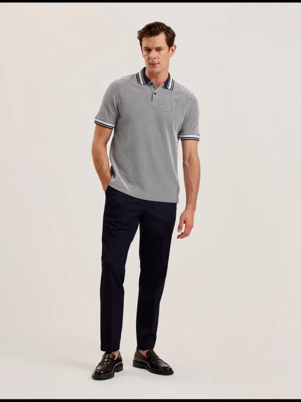 Phenes Textured Cotton Stripe Trim Polo Shirt