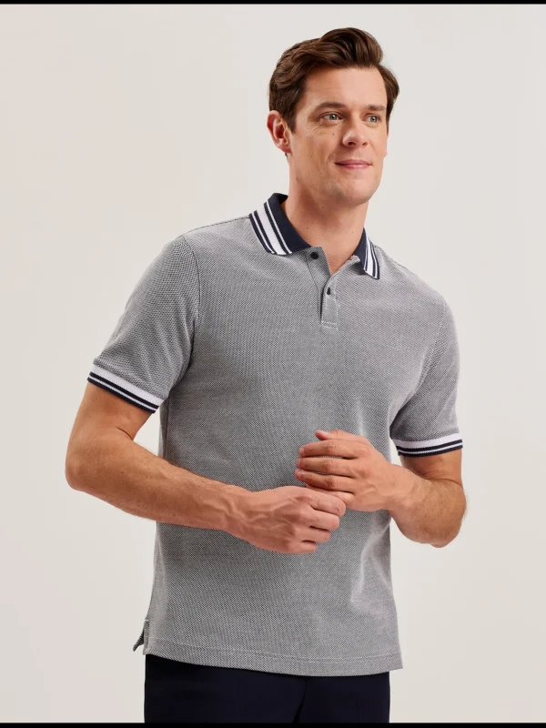 Phenes Textured Cotton Stripe Trim Polo Shirt