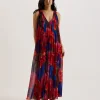 Rabiusa Organza Tropical Bloom V-neck Maxi Dress