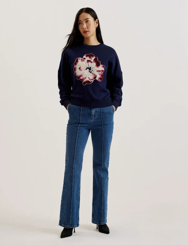 Raynahh Textured Floral Graphic Cotton Sweatshirt