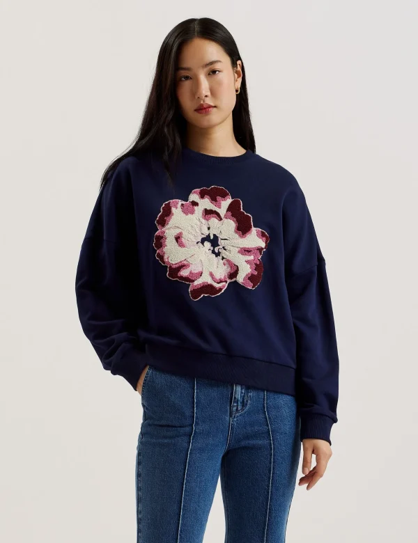 Raynahh Textured Floral Graphic Cotton Sweatshirt