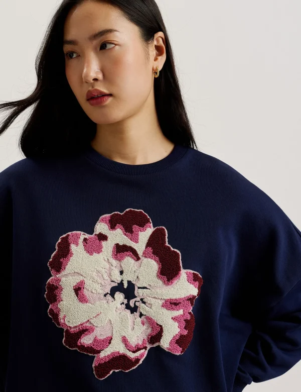 Raynahh Textured Floral Graphic Cotton Sweatshirt