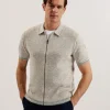 Rojor Short Sleeve Zip Through Textured Front Polo