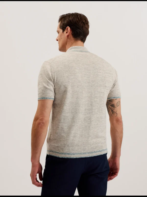 Rojor Short Sleeve Zip Through Textured Front Polo