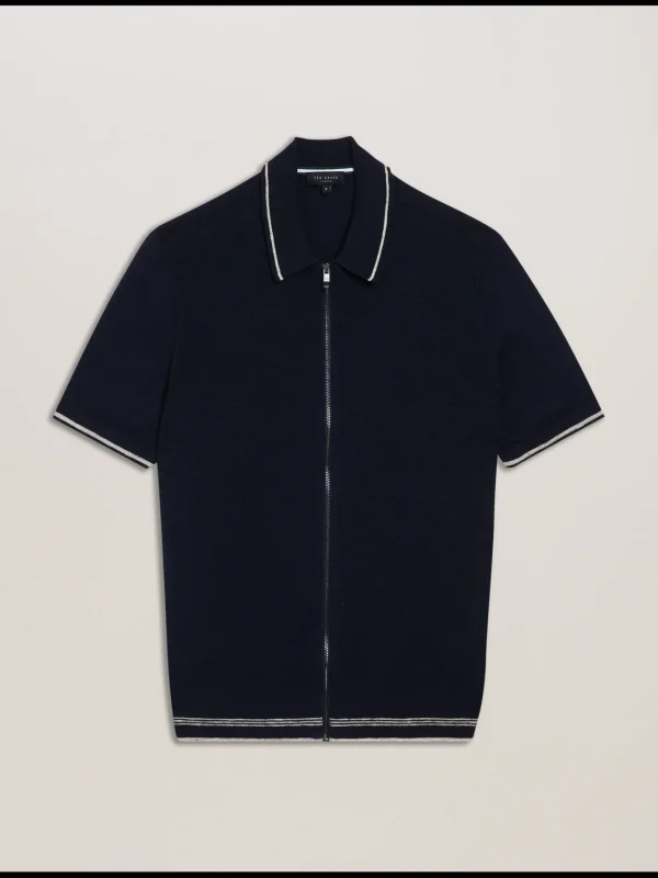 Rojor Short Sleeve Zip Through Textured Front Polo