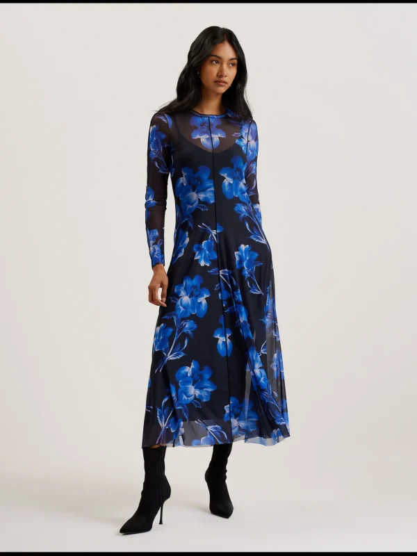 Rozeen Mesh Long Sleeve Printed Dress