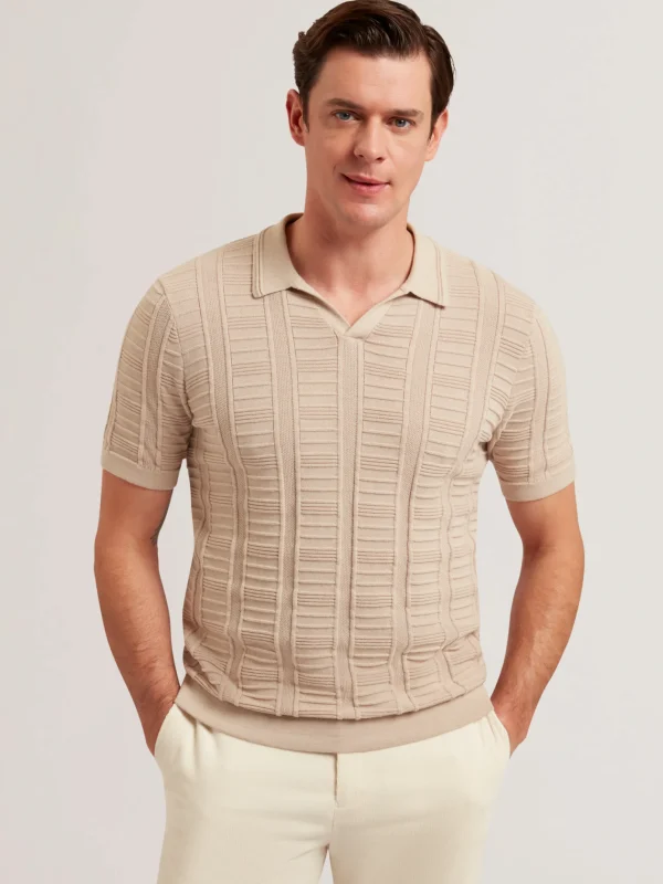 Ruzza Short Sleeve Open Neck Textured Polo