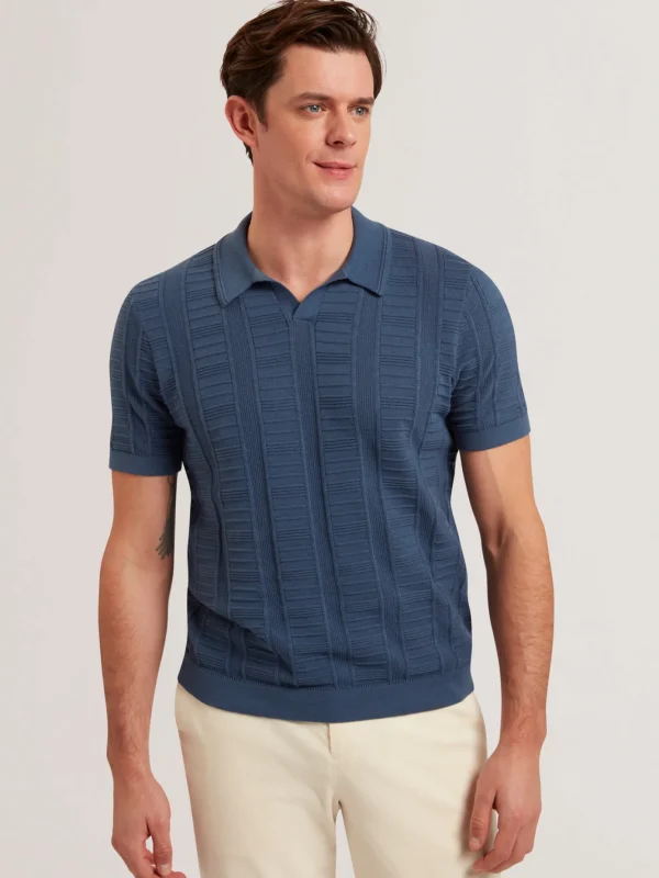 Ruzza Short Sleeve Open Neck Textured Polo