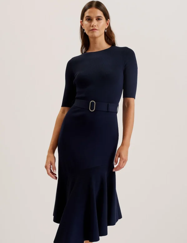 Samalee Flippy Hem Knitted Midi Dress With Belt