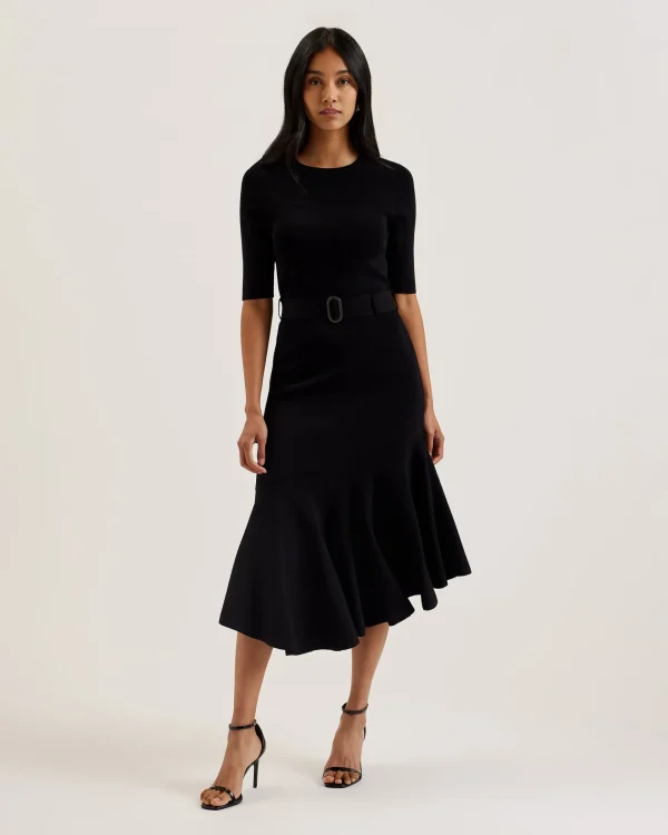 Samalee Flippy Hem Knitted Midi Dress With Belt