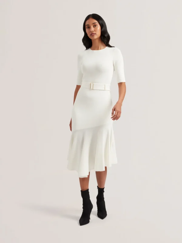 Samalee Flippy Hem Knitted Midi Dress With Belt