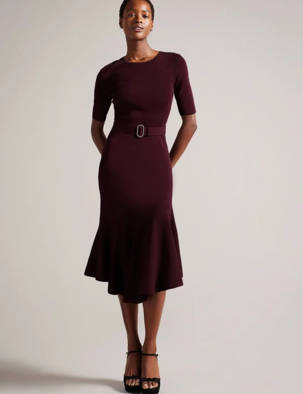 Samalee Flippy Hem Knitted Midi Dress With Belt