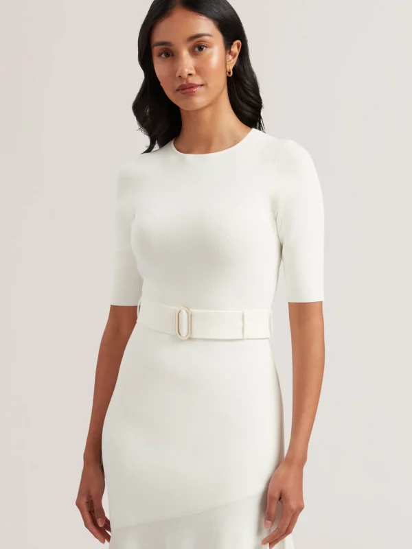 Samalee Flippy Hem Knitted Midi Dress With Belt