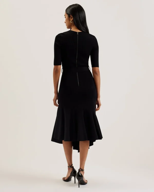 Samalee Flippy Hem Knitted Midi Dress With Belt