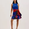 Sandiyy Printed Pleated Mini Dress with Knit Bodice