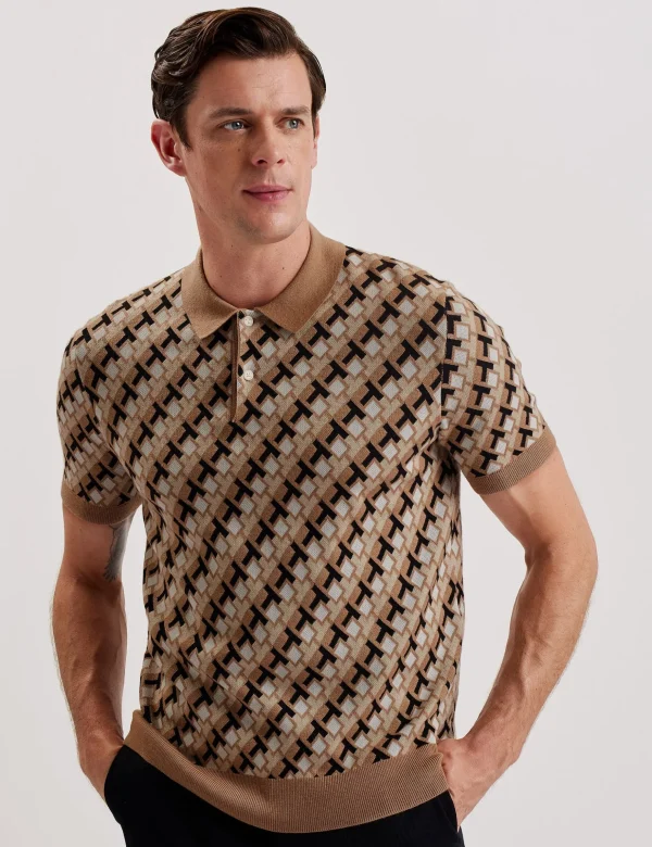 Seferry Interlocking T Jacquard Knitted Polo Shirt