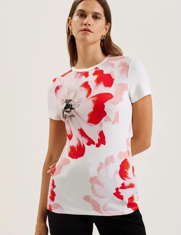 Sindhaa Floral Print Fitted Short Sleeve T-Shirt